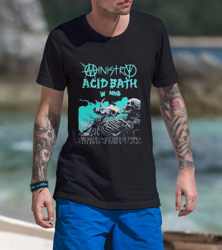 Ministry X Acid Bath Windhand Chicago IL Salt Shed Outdoors October 3 2026 Skeletons And Sea Monster T-Shirt