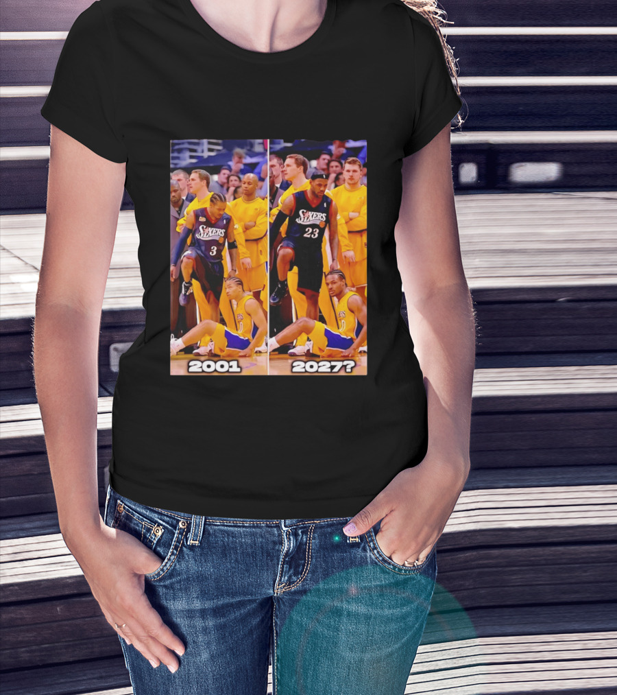 2001 2027 Iverson LeBron Sixers Lakers Step Over Comparison T-Shirt