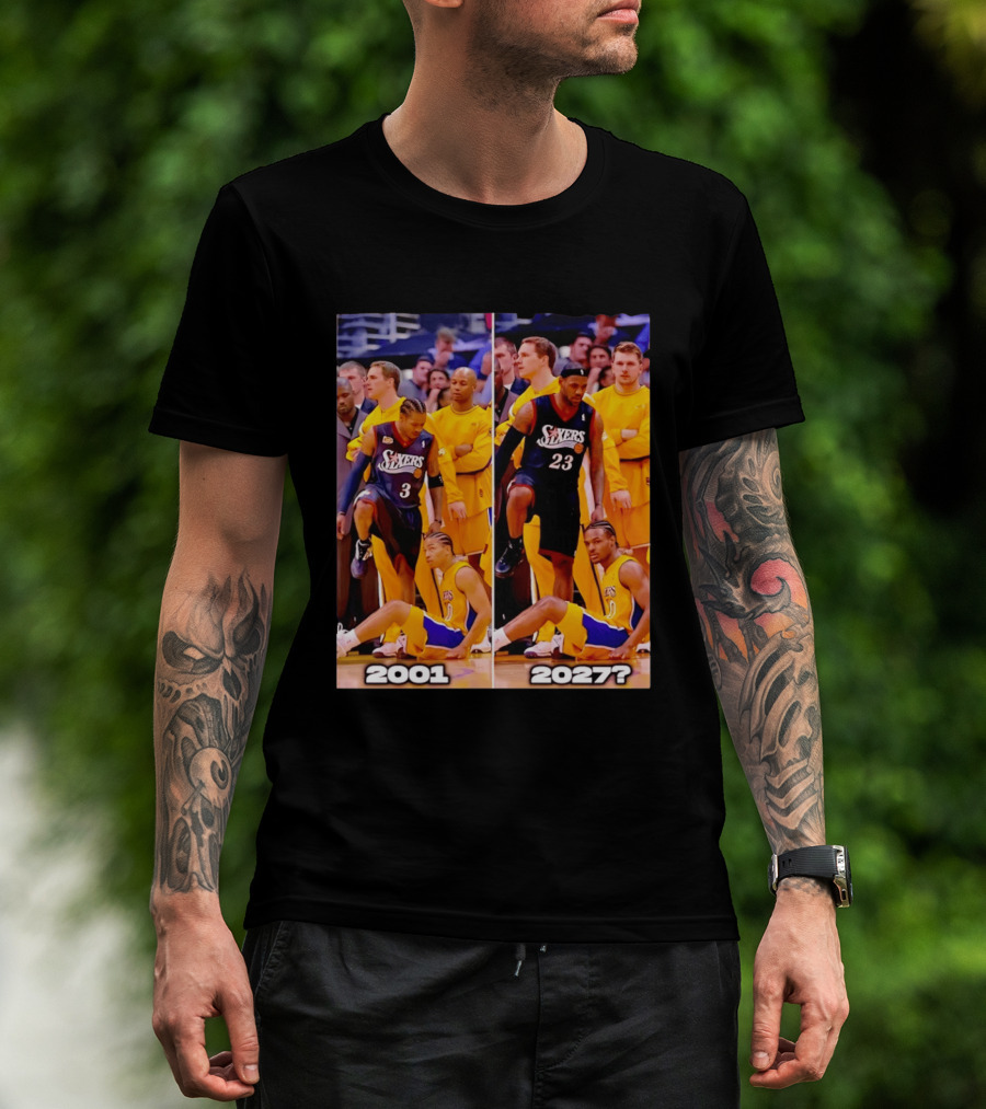 2001 2027 Iverson LeBron Sixers Lakers Step Over Comparison T-Shirt