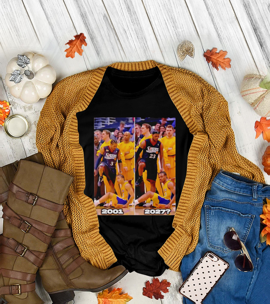 2001 2027 Iverson LeBron Sixers Lakers Step Over Comparison T-Shirt