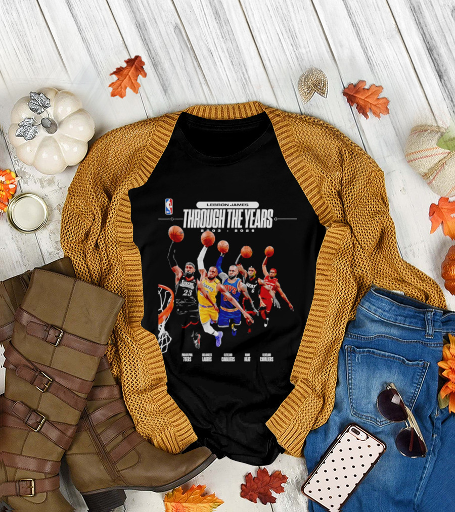 NBA LeBron James Through The Years 2003 2026 Philadelphia 76ers Lakers Cavaliers Heat T-Shirt