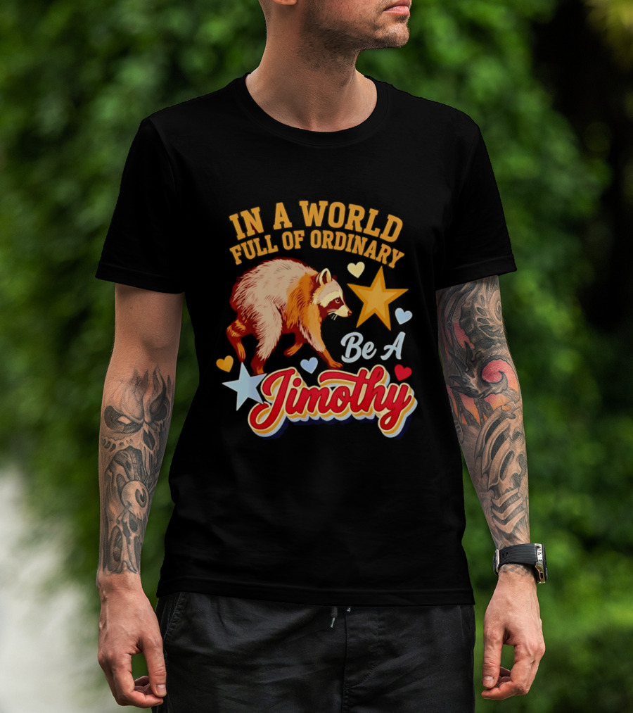 In A World Full Of Ordinary Be A Jimothy Raccoon Stars Hearts T-Shirt