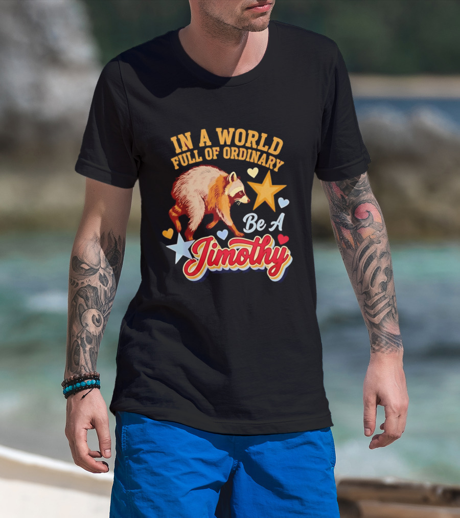 In A World Full Of Ordinary Be A Jimothy Raccoon Stars Hearts T-Shirt