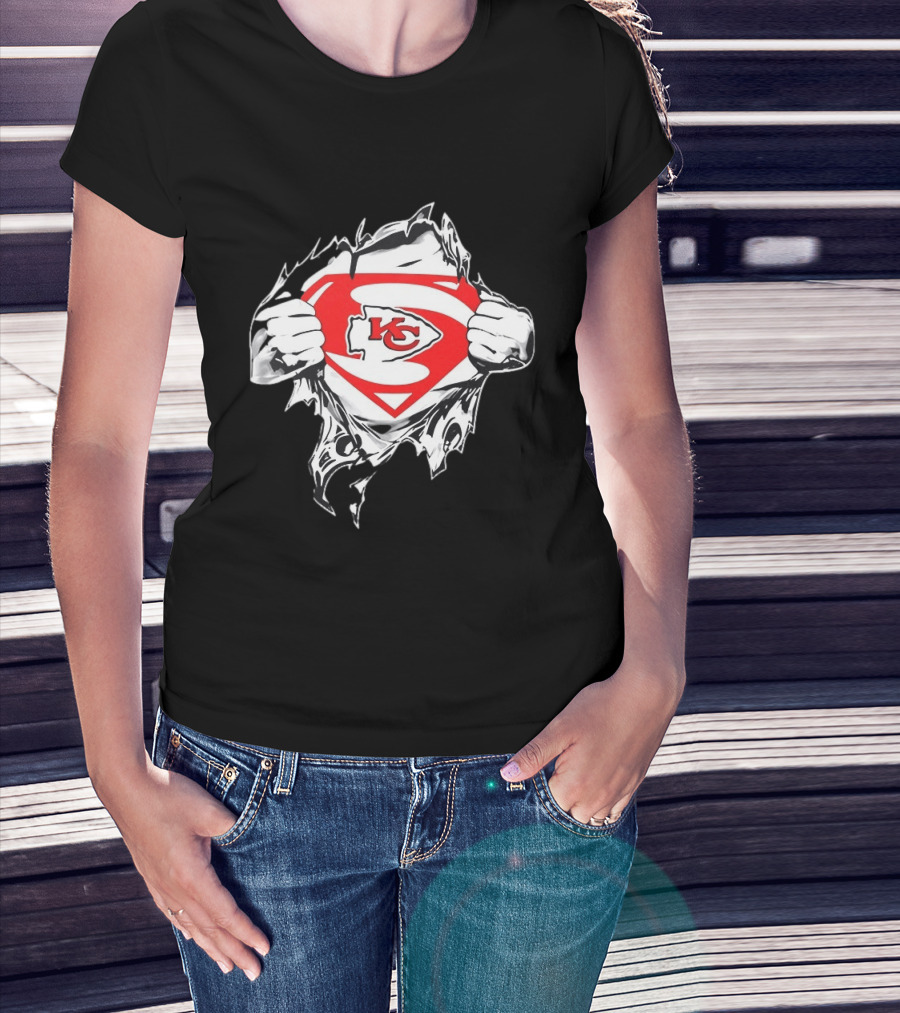 Kansas City Chiefs Superman Rip KC Logo Fan Pride T-Shirt