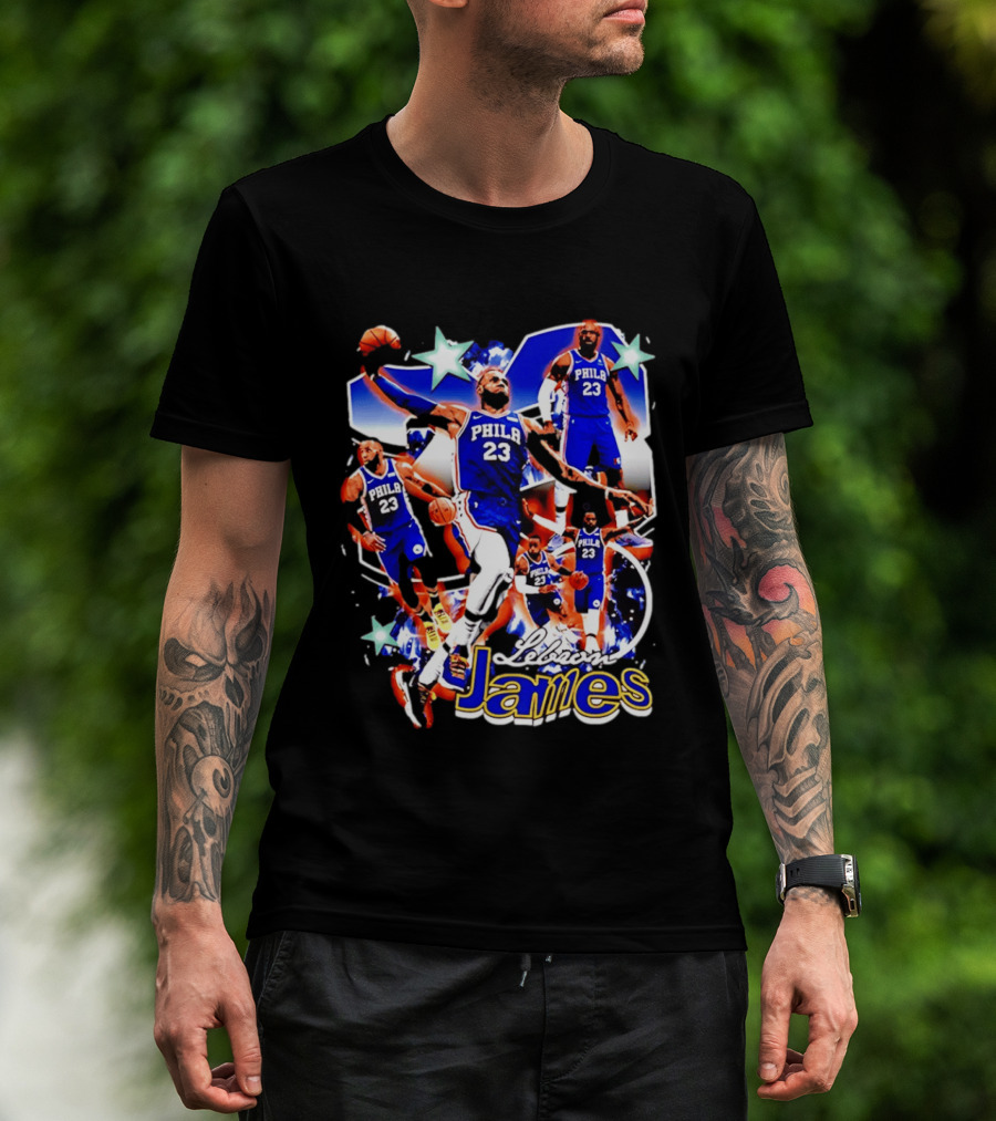 LeBron James Phila 23 Basketball Collage Stars T-Shirt