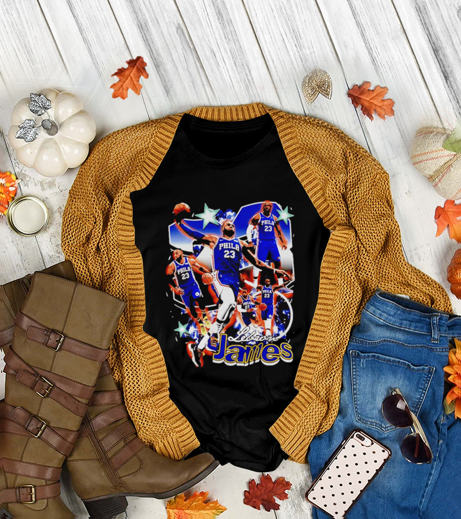 LeBron James Phila 23 Basketball Collage Stars T-Shirt