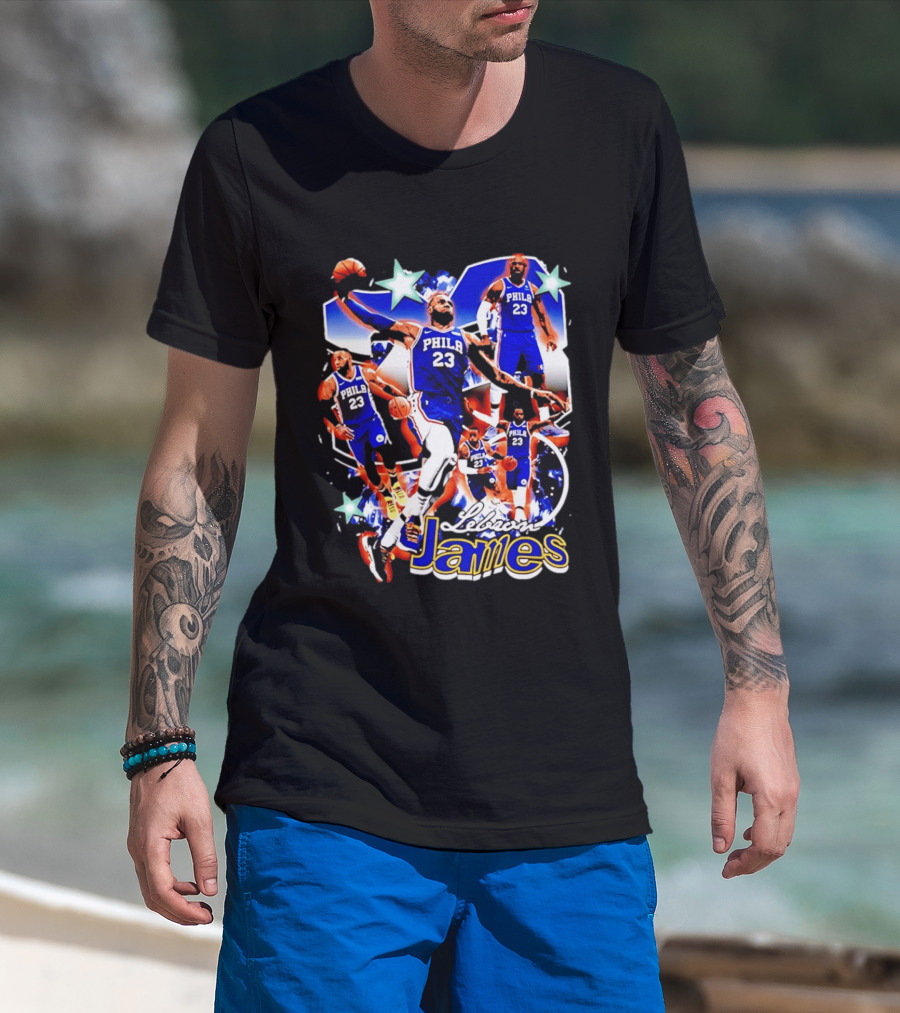 LeBron James Phila 23 Basketball Collage Stars T-Shirt