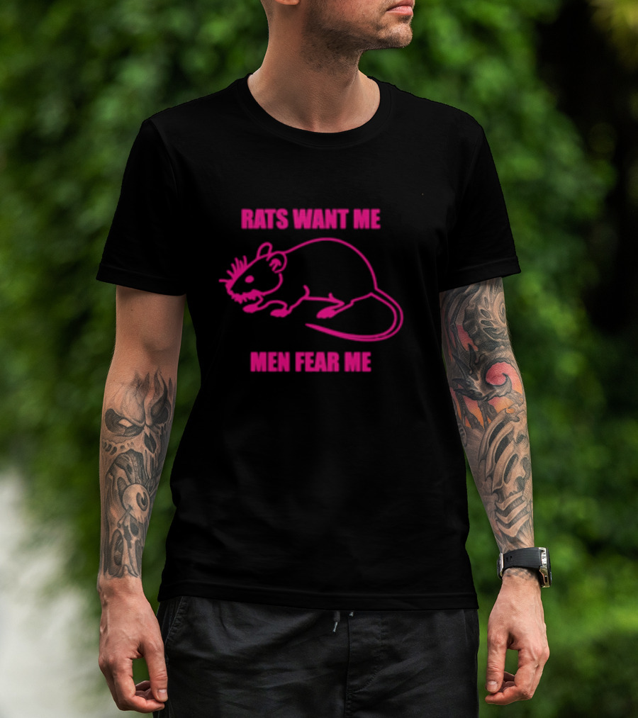 Rats Want Me Men Fear Me Pink Outline Rat Joke T-Shirt