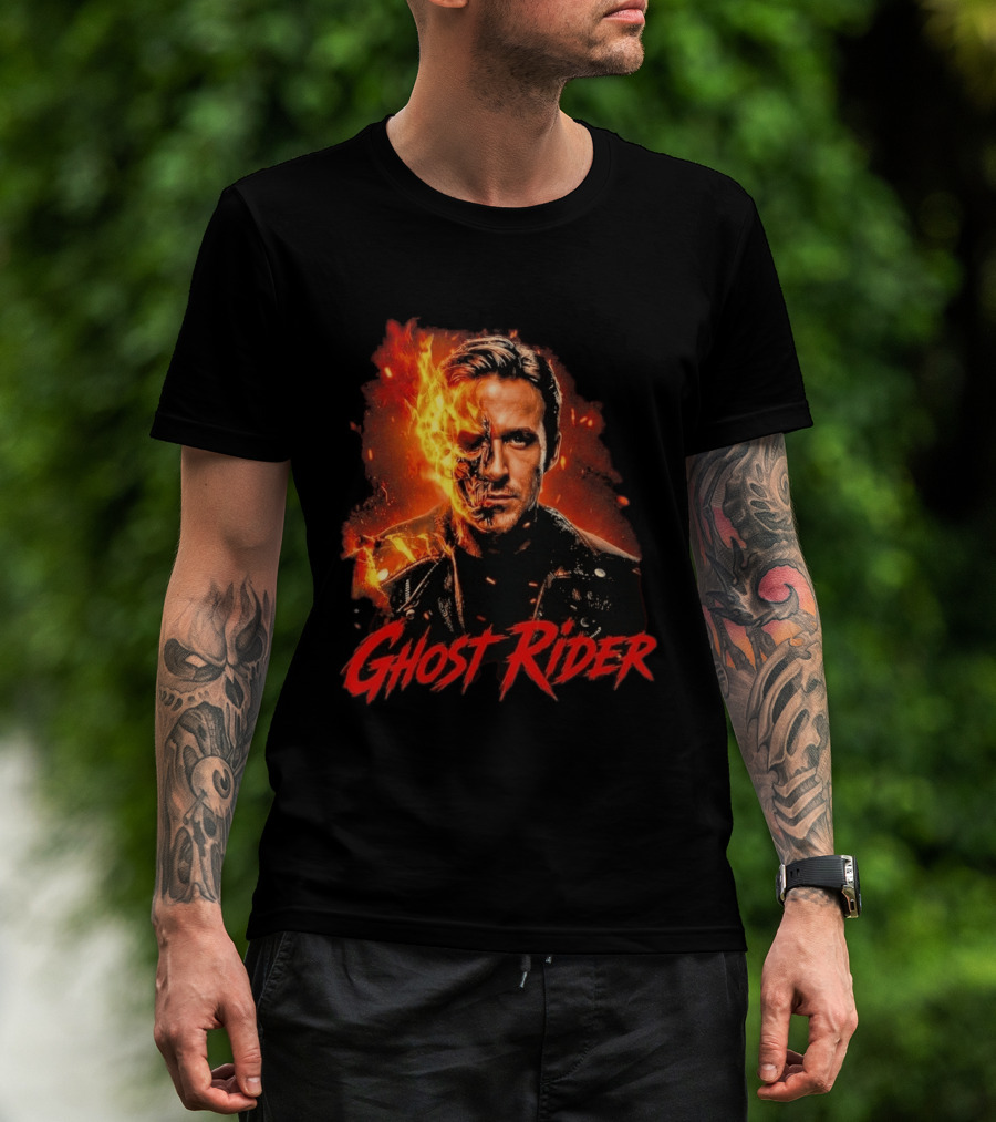Ryan Gosling Ghost Rider Fiery Half Face Marvel T-Shirt