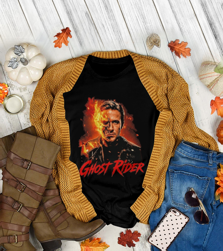 Ryan Gosling Ghost Rider Fiery Half Face Marvel T-Shirt
