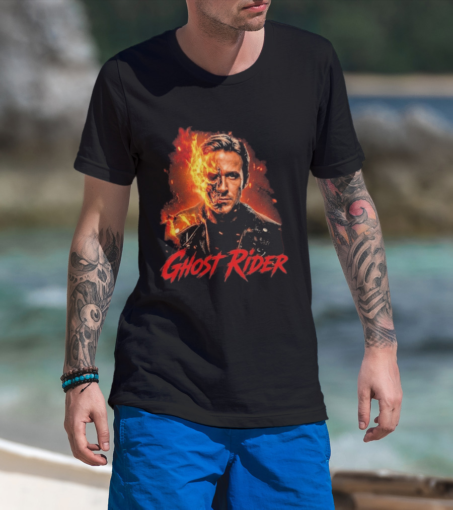 Ryan Gosling Ghost Rider Fiery Half Face Marvel T-Shirt