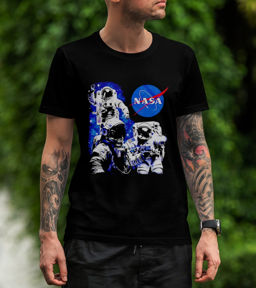 NASA Space Exploration Three Astronauts Floating In Deep Space T-Shirt