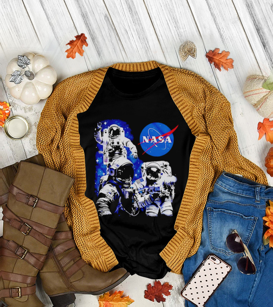 NASA Space Exploration Three Astronauts Floating In Deep Space T-Shirt