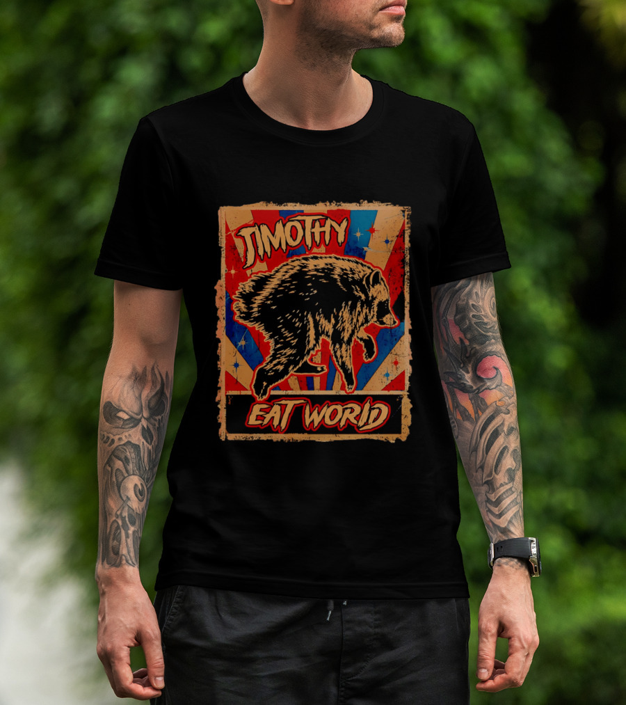Timothy Raccoon Eat World Retro Starburst T-Shirt