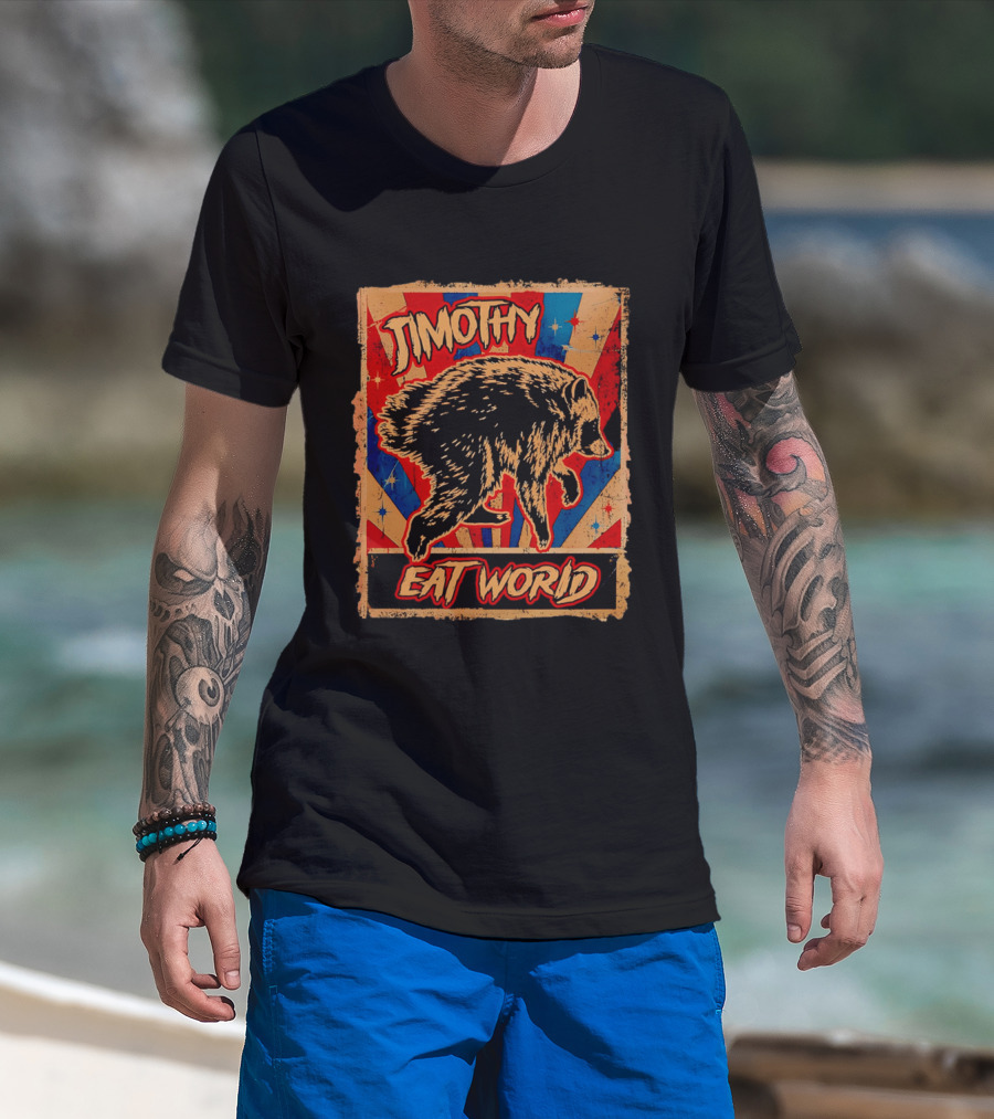 Timothy Raccoon Eat World Retro Starburst T-Shirt