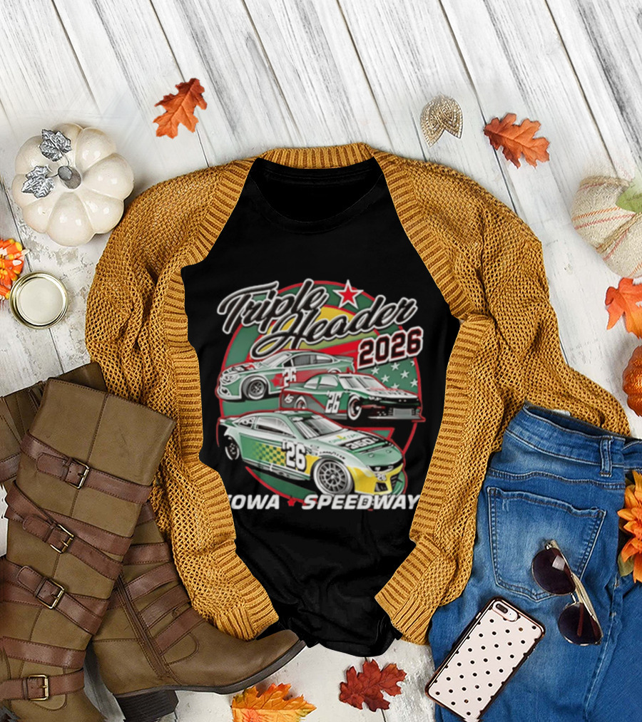 Triple Header 2026 Iowa Speedway Racing Cars Stars T-Shirt