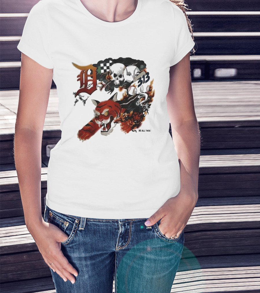 Detroit Tigers Boys & Girls Clubs Of Greater Detroit 313 Skulls Tiger Flame 2026 T-Shirt