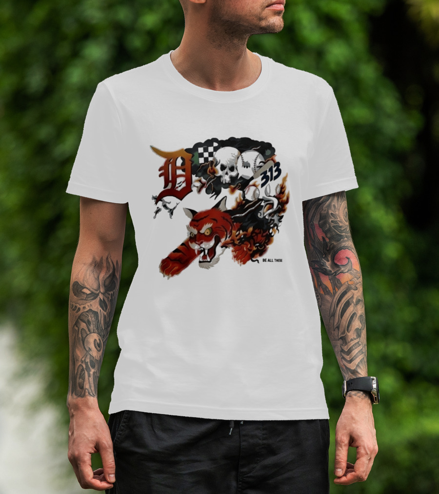 Detroit Tigers Boys & Girls Clubs Of Greater Detroit 313 Skulls Tiger Flame 2026 T-Shirt