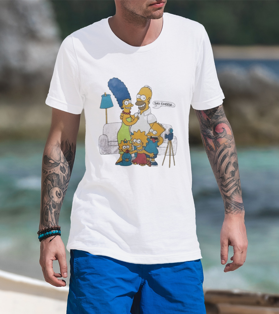 Jayden Daniels Simpsons Family Say Cheese White Couch Scene T-Shirt