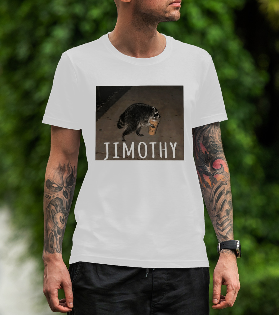 Jimothy Raccoon Carrying Iced Coffee Meme Animal Lover T-Shirt