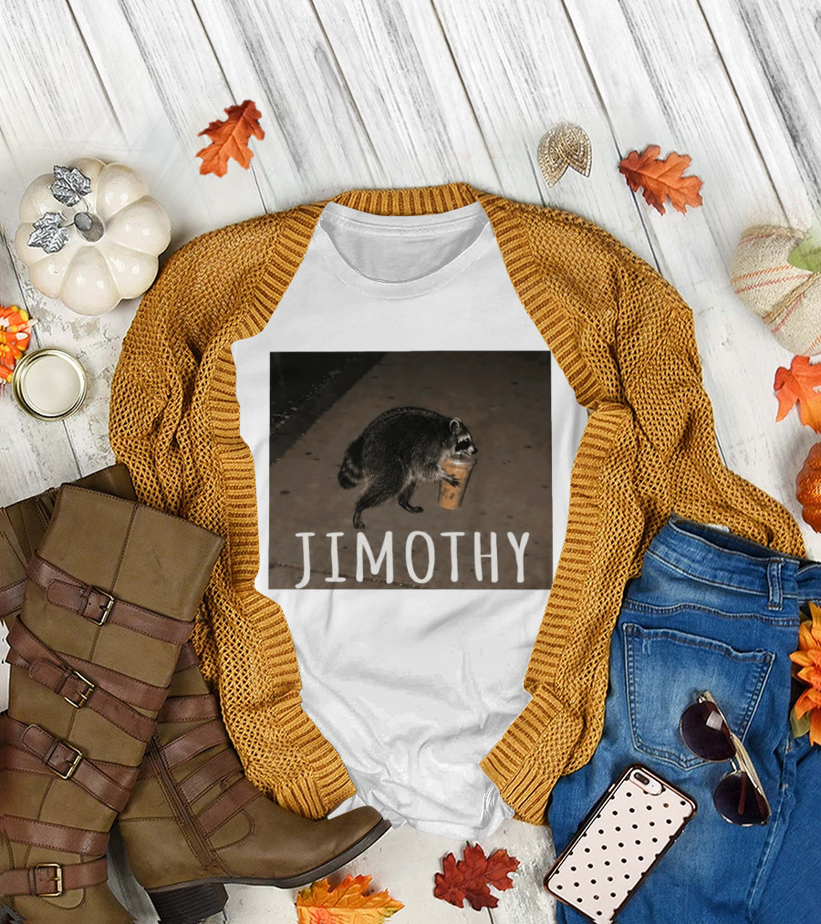 Jimothy Raccoon Carrying Iced Coffee Meme Animal Lover T-Shirt