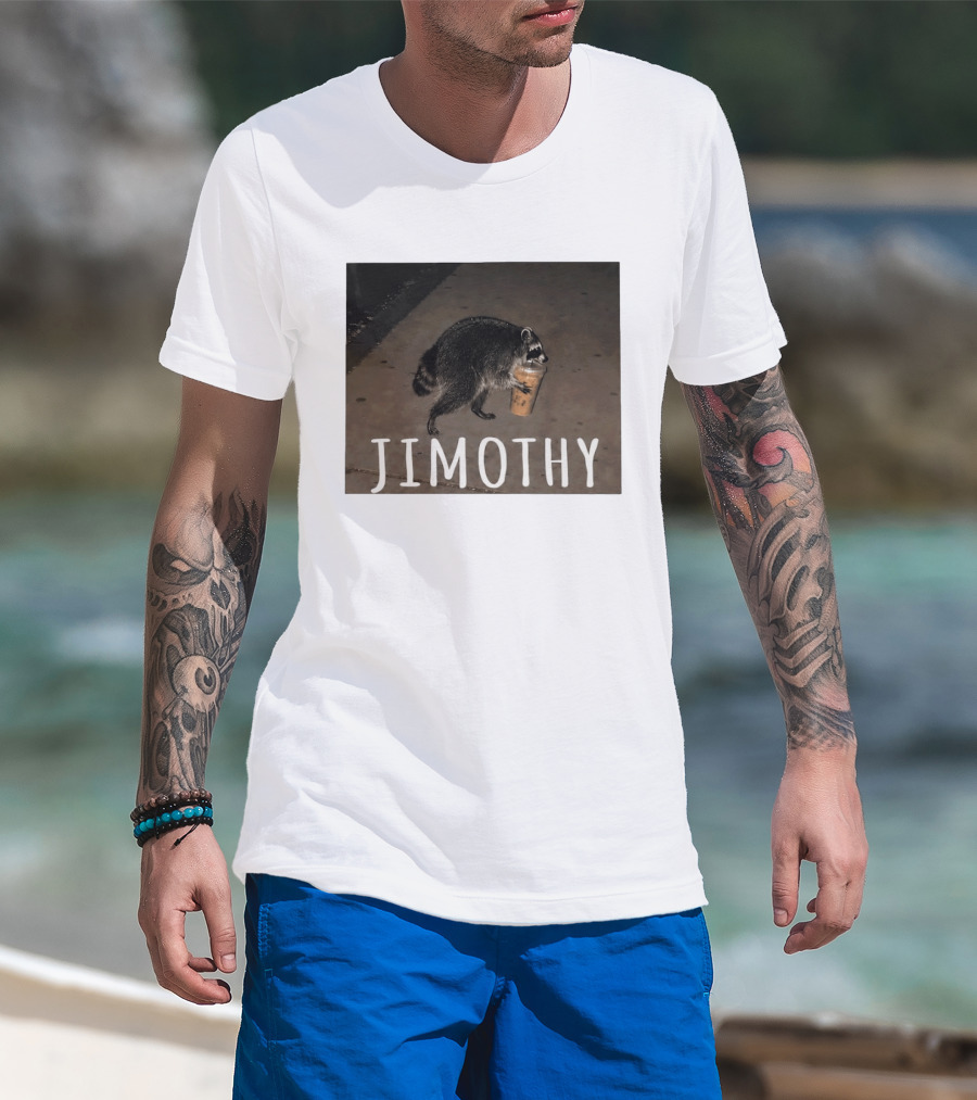 Jimothy Raccoon Carrying Iced Coffee Meme Animal Lover T-Shirt