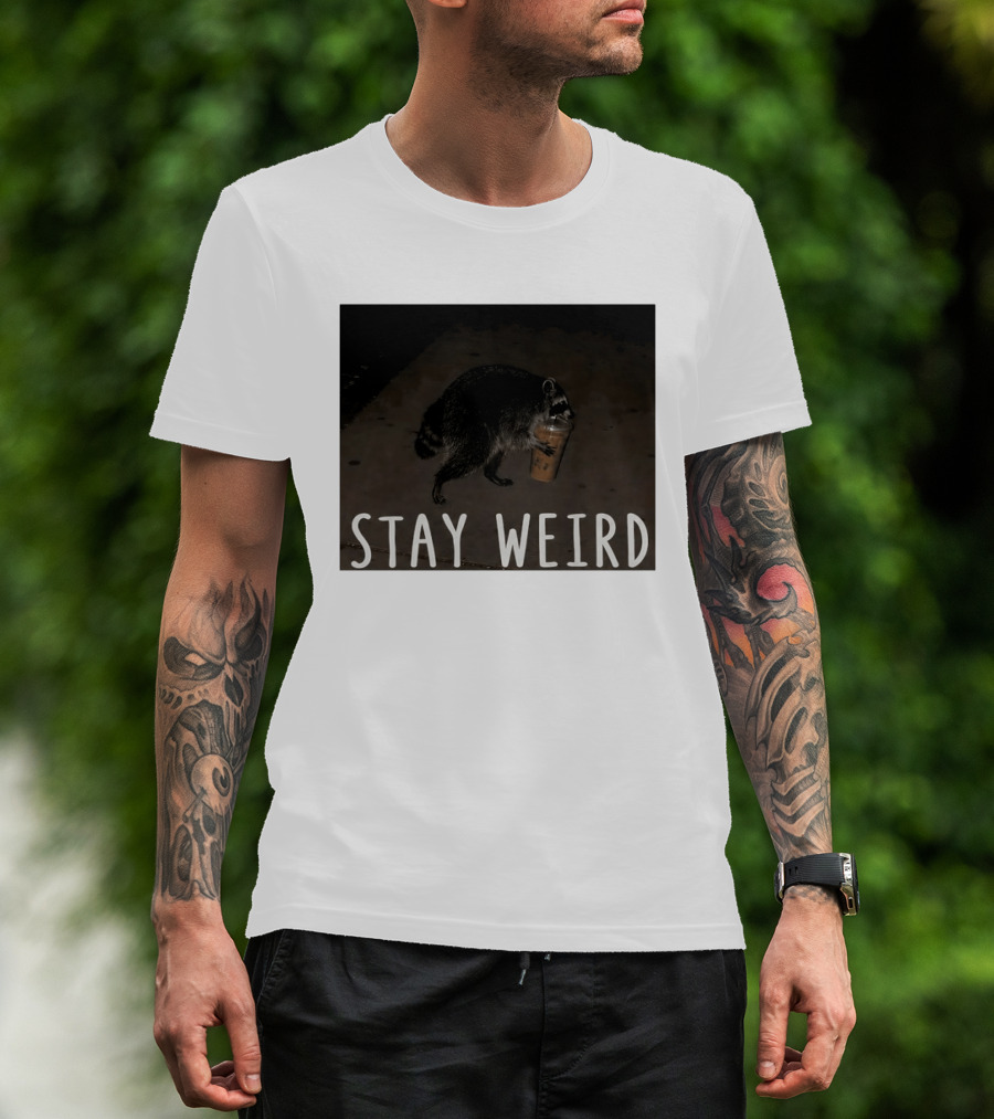 Jimothy Raccoon Drinking Iced Coffee Stay Weird Animal Lover Meme T-Shirt