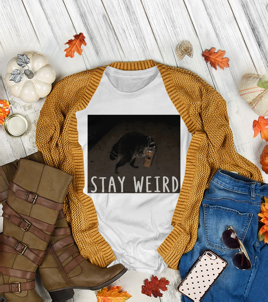 Jimothy Raccoon Drinking Iced Coffee Stay Weird Animal Lover Meme T-Shirt