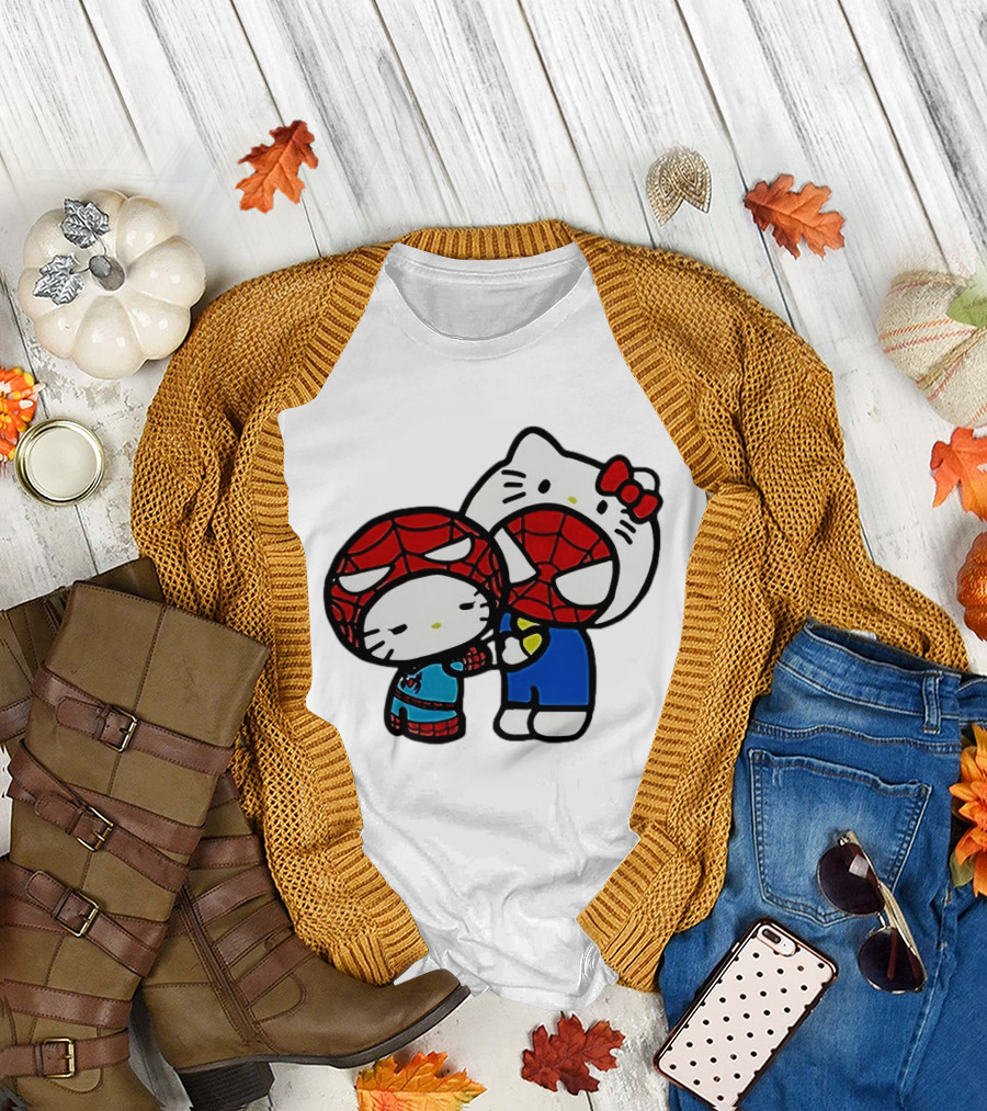Kitty Hug Spider Man Mask Cute T-Shirt