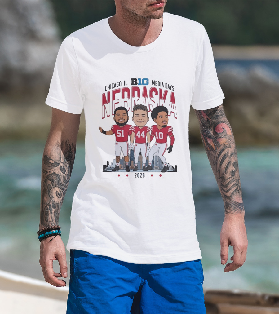 Chicago IL B1G Media Days 2026 Nebraska Cornhuskers Caricature T-Shirt