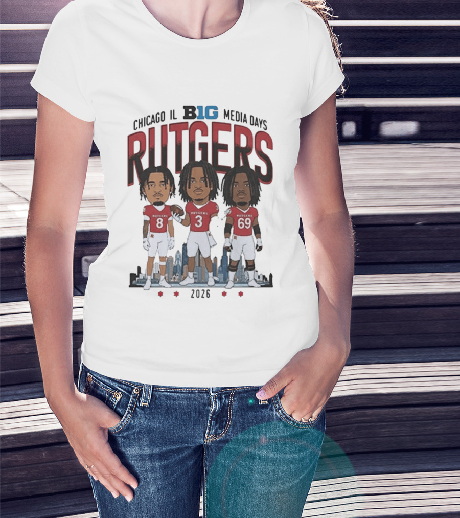 Chicago IL Big Ten Media Days 2026 Rutgers Scarlet Knights Caricature T-Shirt