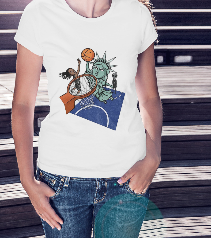 Statue Of Liberty OG Anunoby New York Knicks Basketball NBA Cartoon T-Shirt