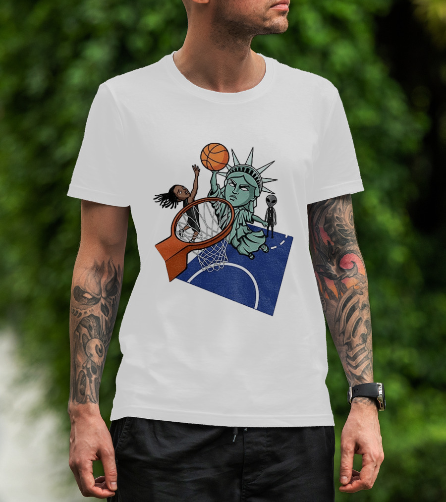 Statue Of Liberty OG Anunoby New York Knicks Basketball NBA Cartoon T-Shirt