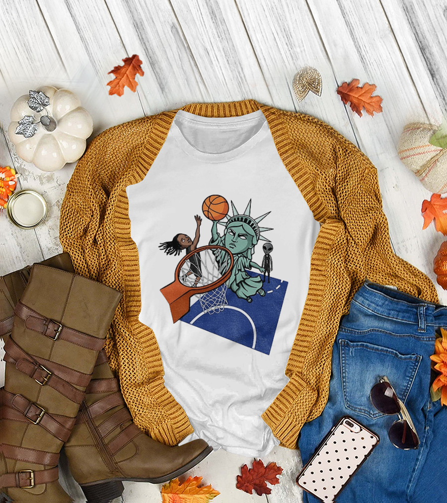 Statue Of Liberty OG Anunoby New York Knicks Basketball NBA Cartoon T-Shirt