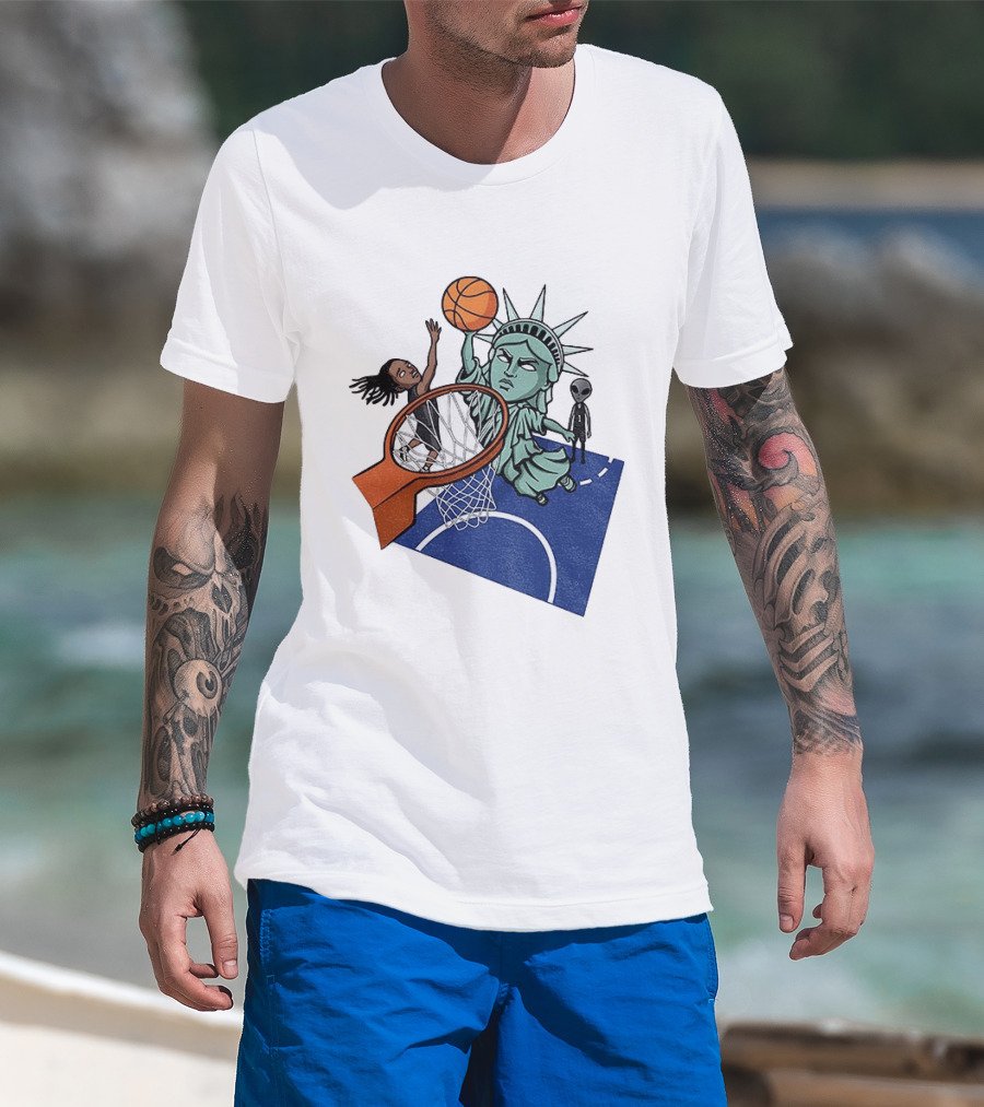 Statue Of Liberty OG Anunoby New York Knicks Basketball NBA Cartoon T-Shirt