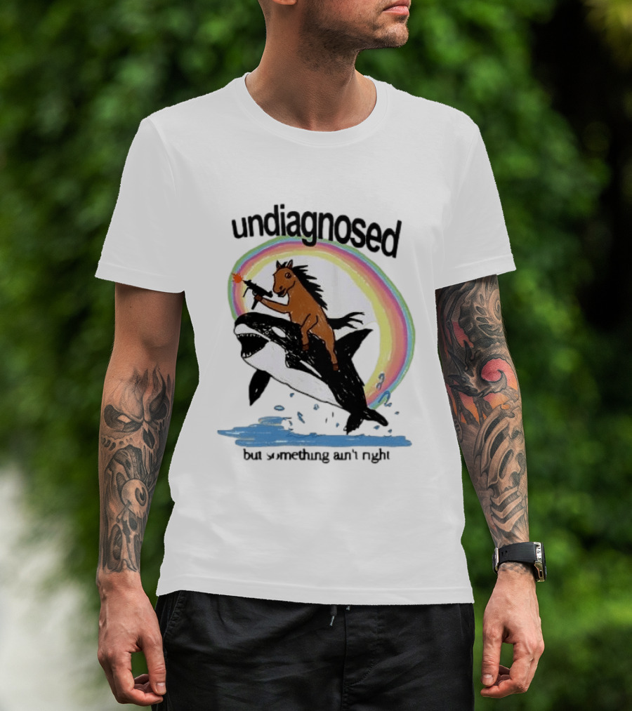 Undiagnosed Horse Riding Orca But Something Ain't Right Gun Rainbow T-Shirt
