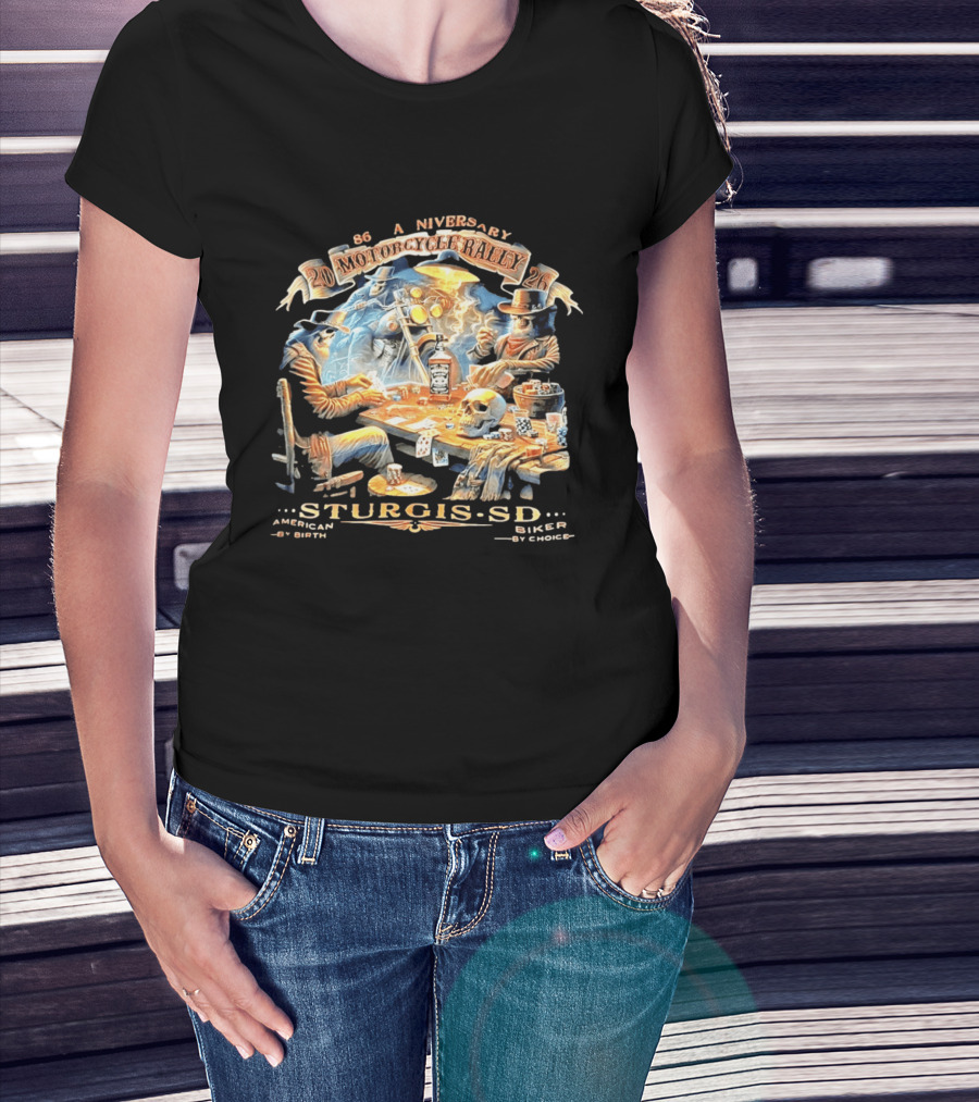 86th Anniversary Sturgis SD 2026 Motorcycle Rally American By Birth Biker By Choice T-Shirt