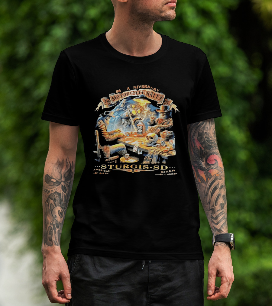 86th Anniversary Sturgis SD 2026 Motorcycle Rally American By Birth Biker By Choice T-Shirt