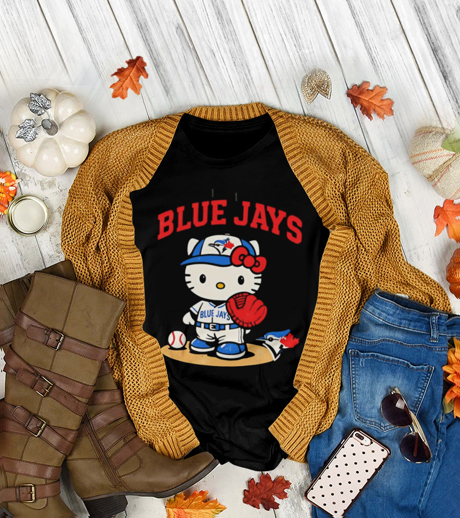 Hello Kitty Toronto Blue Jays Collaboration Baseball Cute Character Merchandise T-Shirt