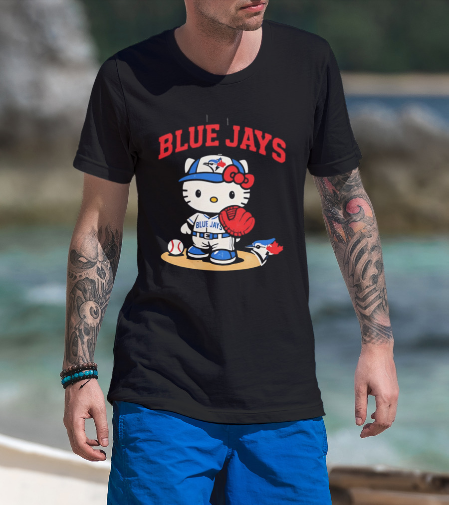 Hello Kitty Toronto Blue Jays Collaboration Baseball Cute Character Merchandise T-Shirt