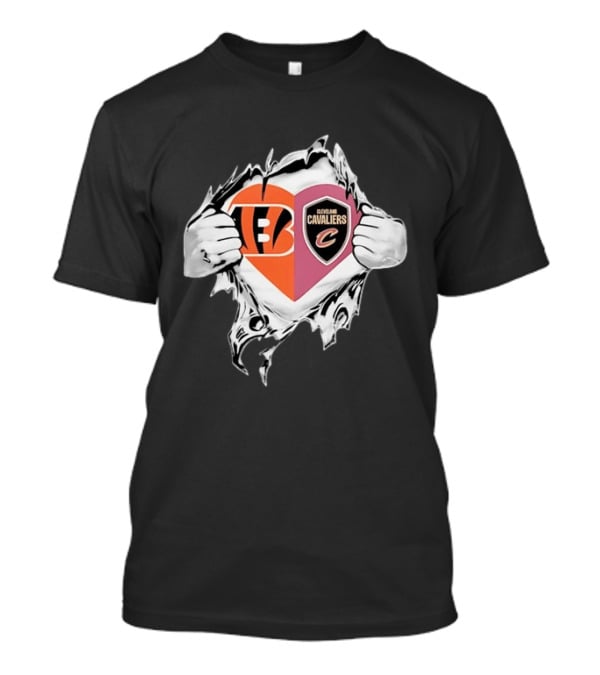 Cincinnati Bengals Cleveland Cavaliers Heart Rip Tattered T-Shirt