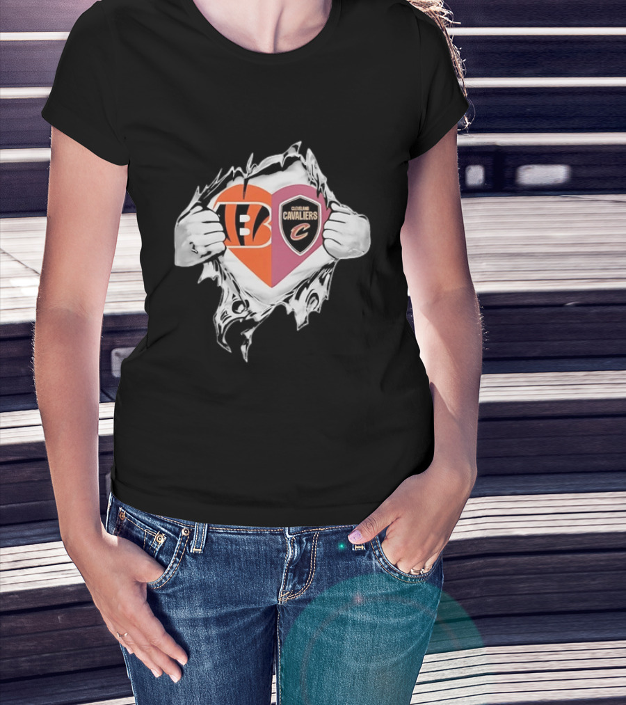 Cincinnati Bengals Cleveland Cavaliers Heart Rip Tattered T-Shirt