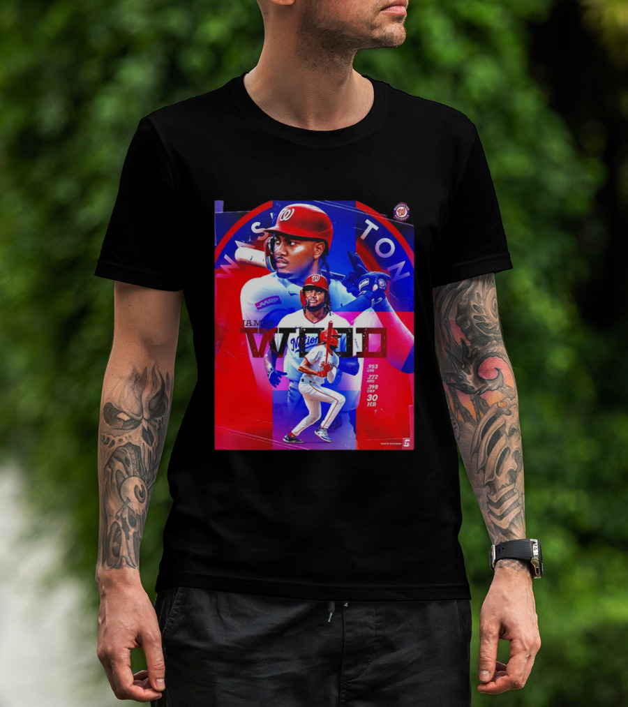 James Wood Washington Nationals .272 AVG .398 OBP 30 HR Collage T-Shirt