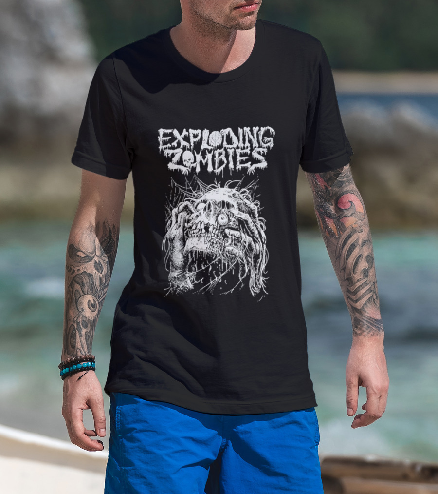Exploding Zombies Horror Dripping Text Grunge Monster T-Shirt