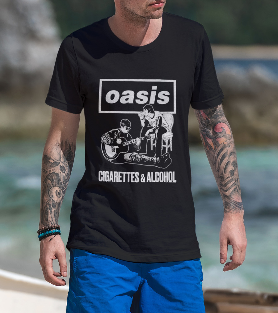 Oasis Noel And Liam Gallagher Cigarettes And Alcohol Mono T-Shirt