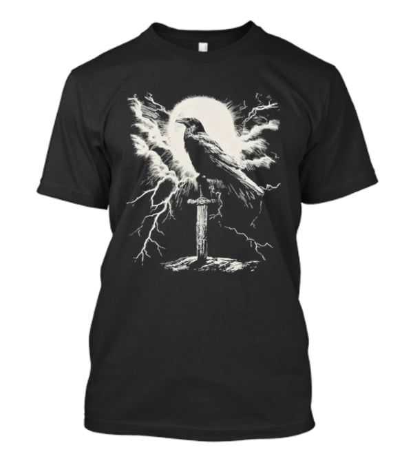 Raven On Sword With Lightning And Moon T-Shirt