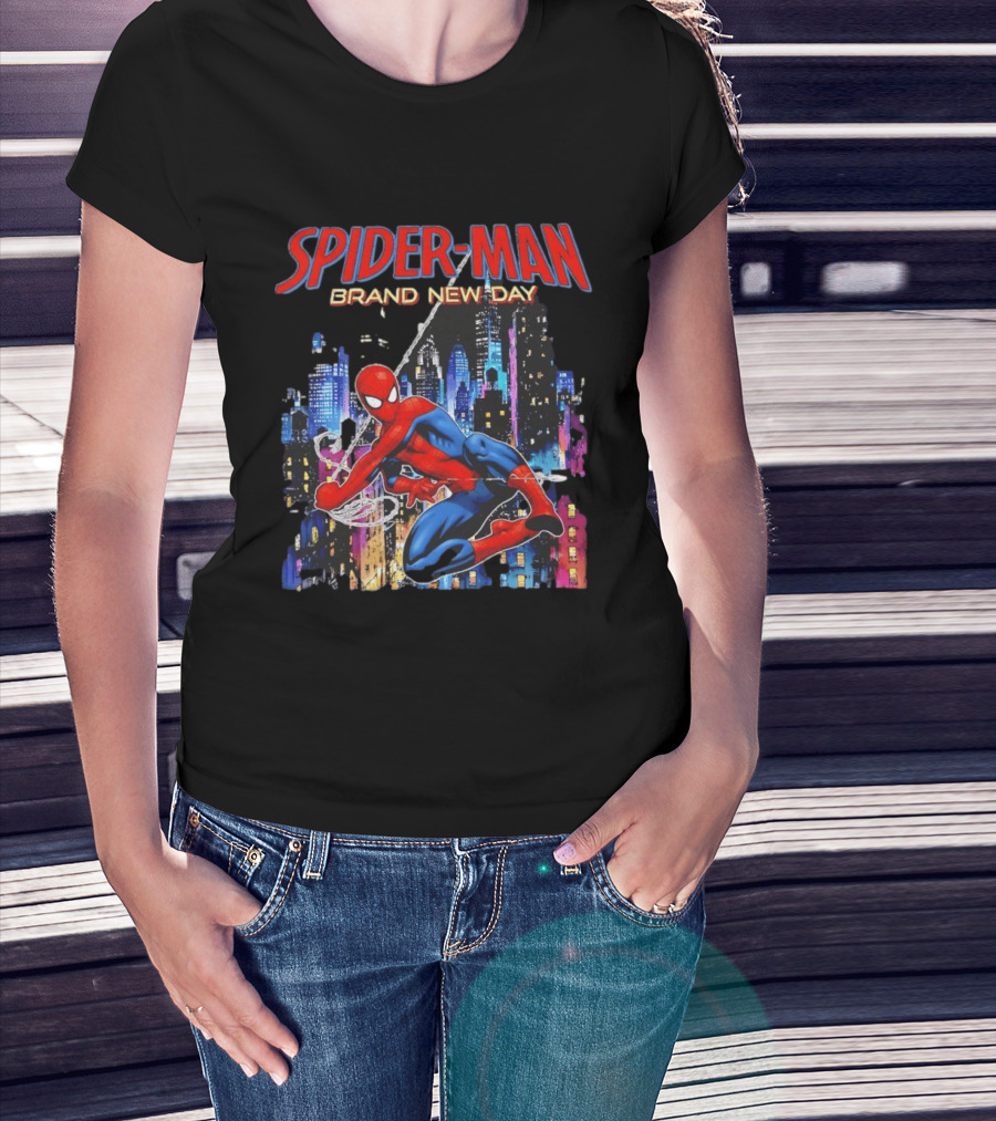 Spider Man Brand New Day Web Superhero Swinging City Night Marvel Studios T-Shirt
