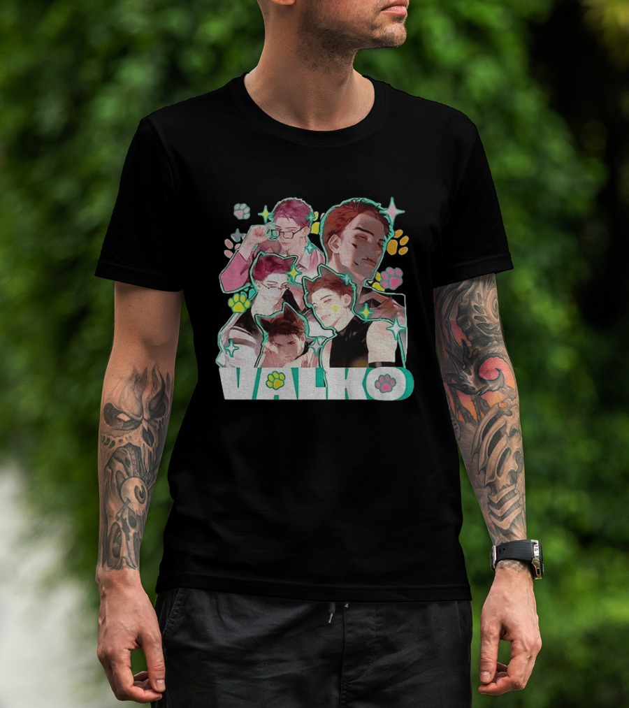 Valko Anime Characters And Colorful Paw Prints T-Shirt