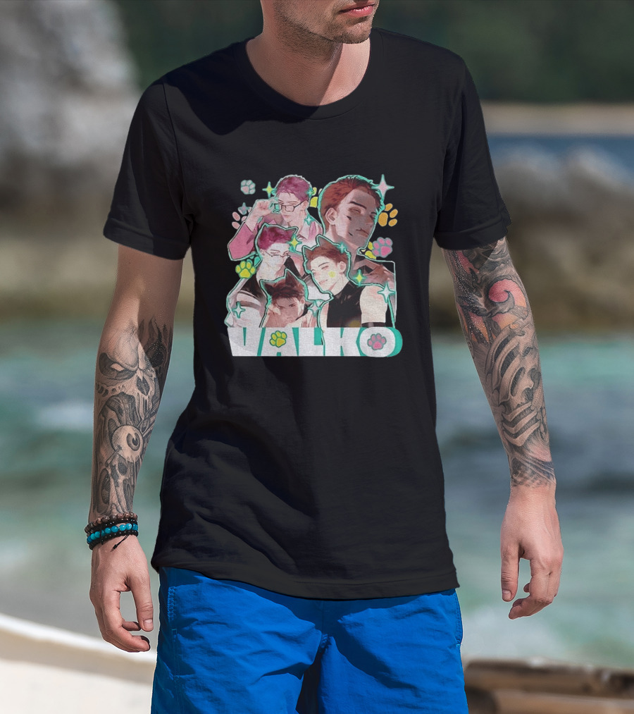 Valko Anime Characters And Colorful Paw Prints T-Shirt