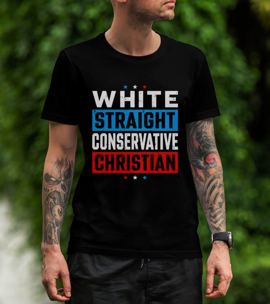 White Straight Conservative Christian Patriotic Stars Blue Red T-Shirt